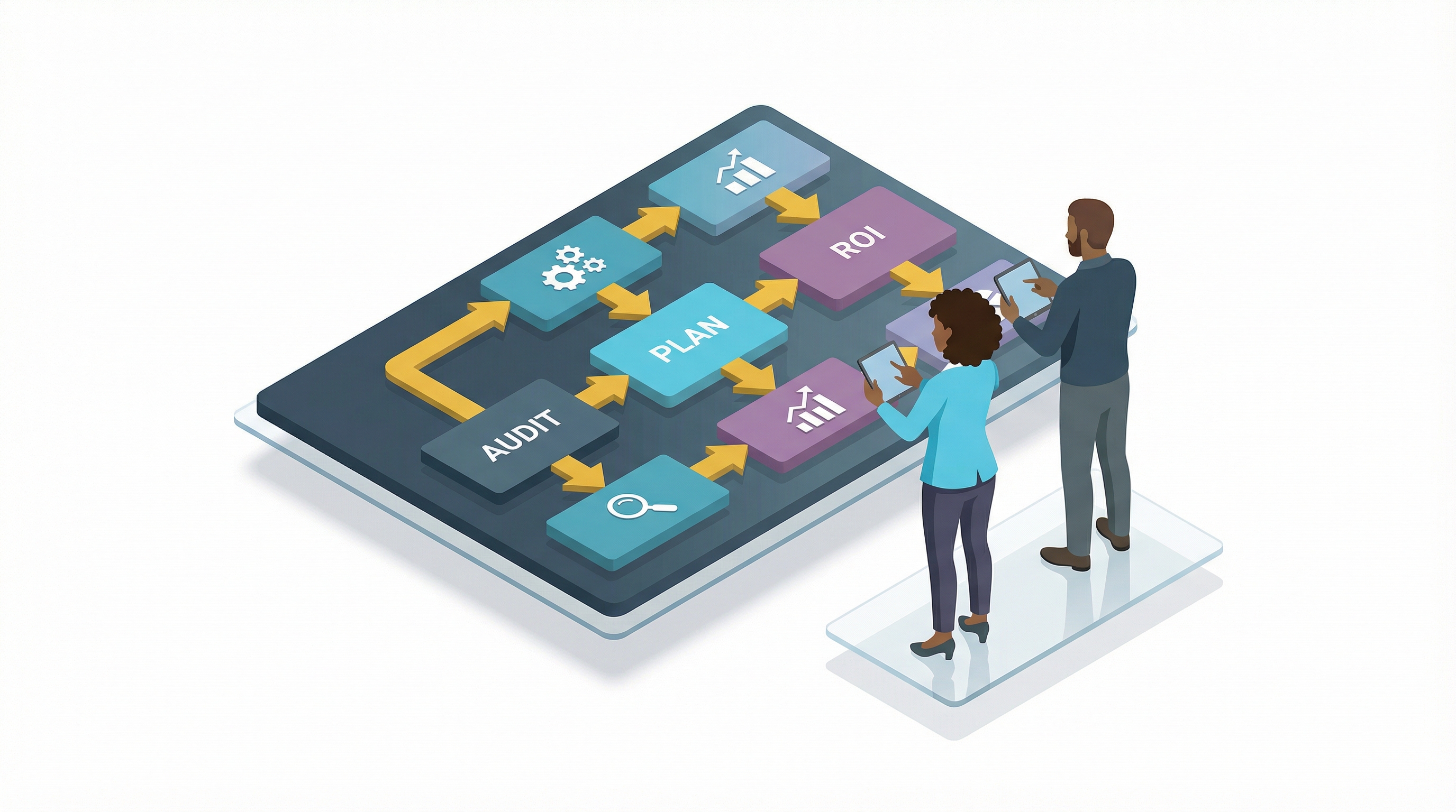 An AI Automation Agency's audit flowchart, identifying repetitive tasks for strategic workflow mapping.