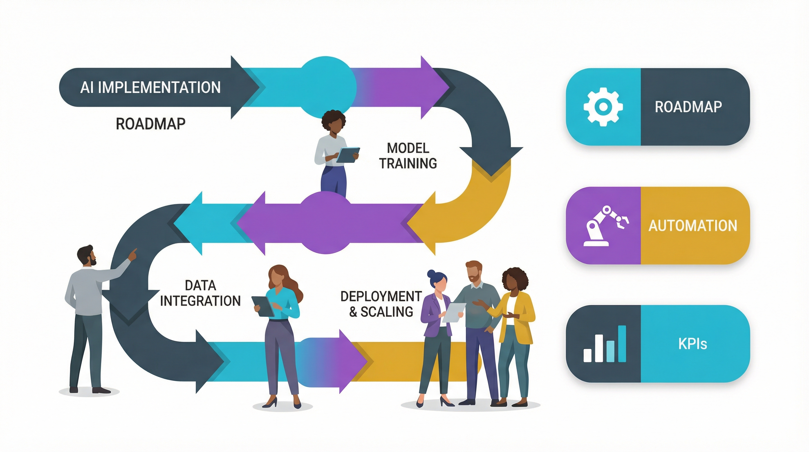 A roadmap showing best practices for AI Automation in Business, starting with process mining.