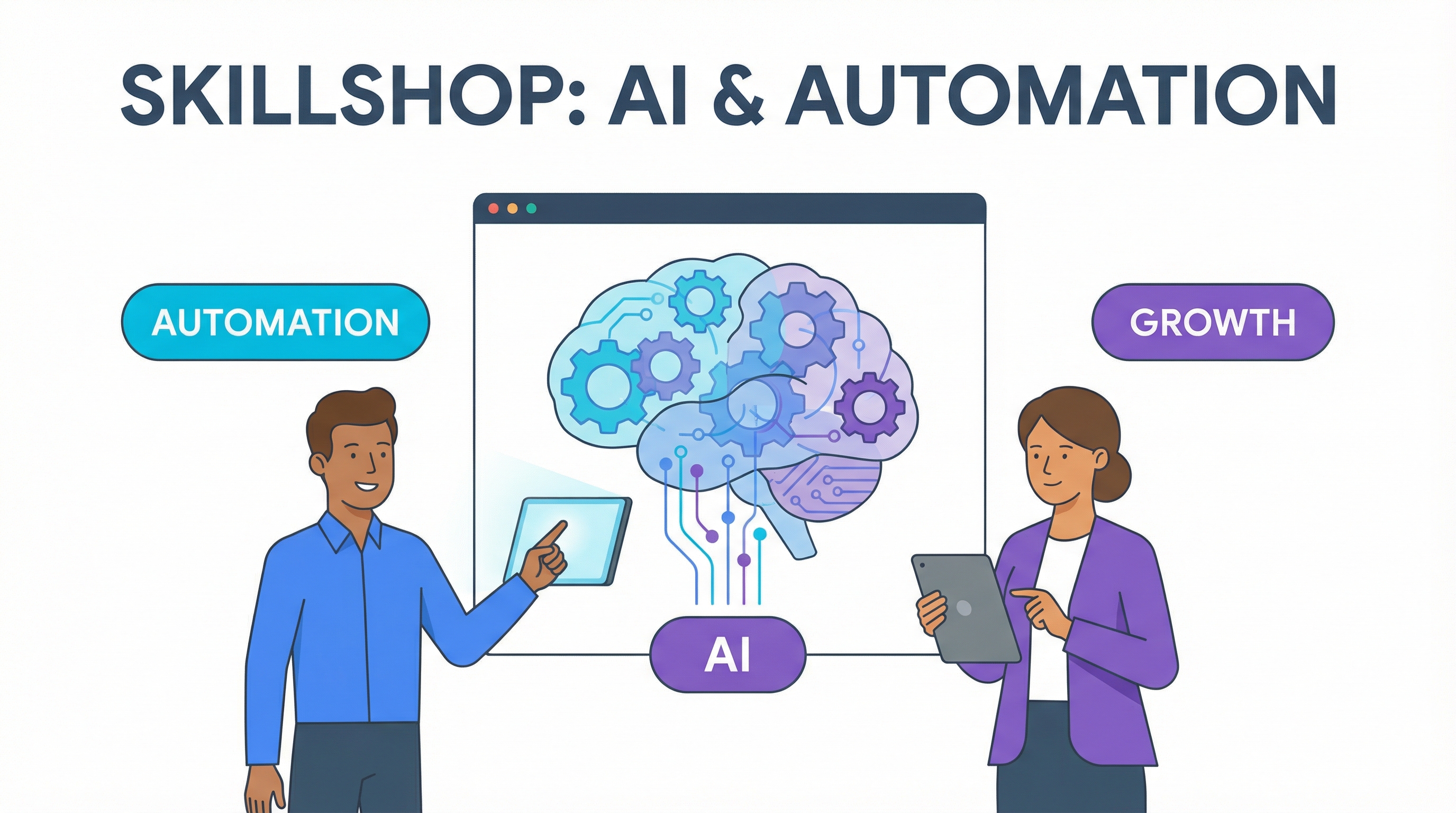 A graphic illustrating the future of business driven by an AI Automation Website.