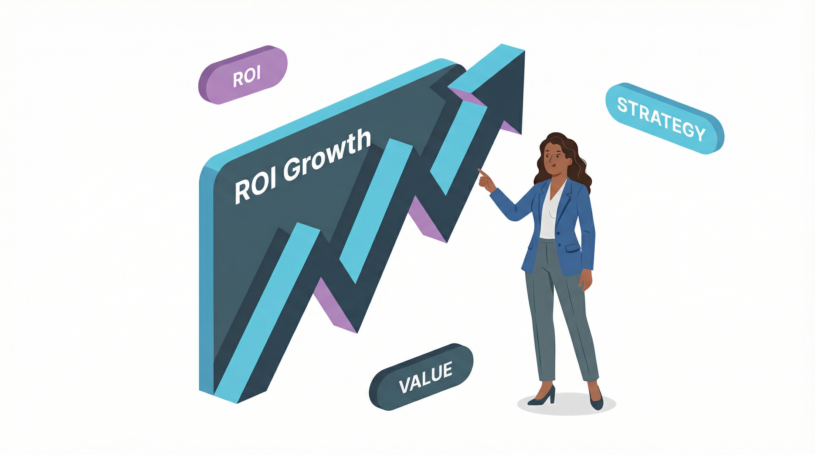 Diagram measuring ROI and business value in an AI Implementation Roadmap to meet C-suite expectations.