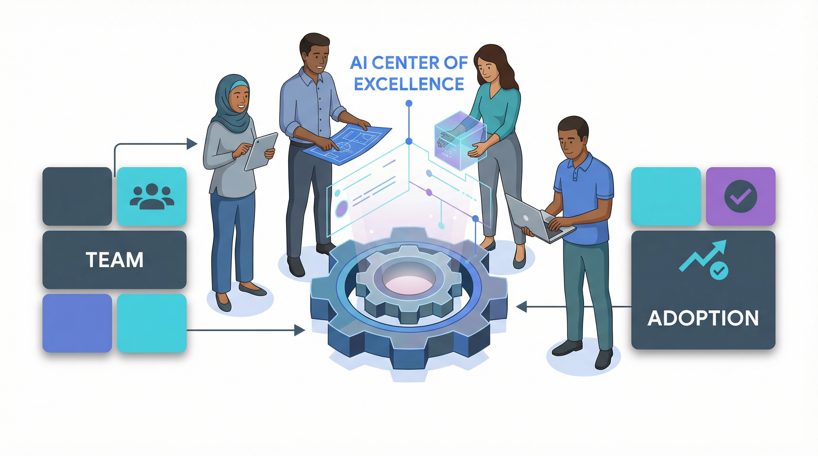Diagram of key roles for building an AI team in an AI Implementation Roadmap.
