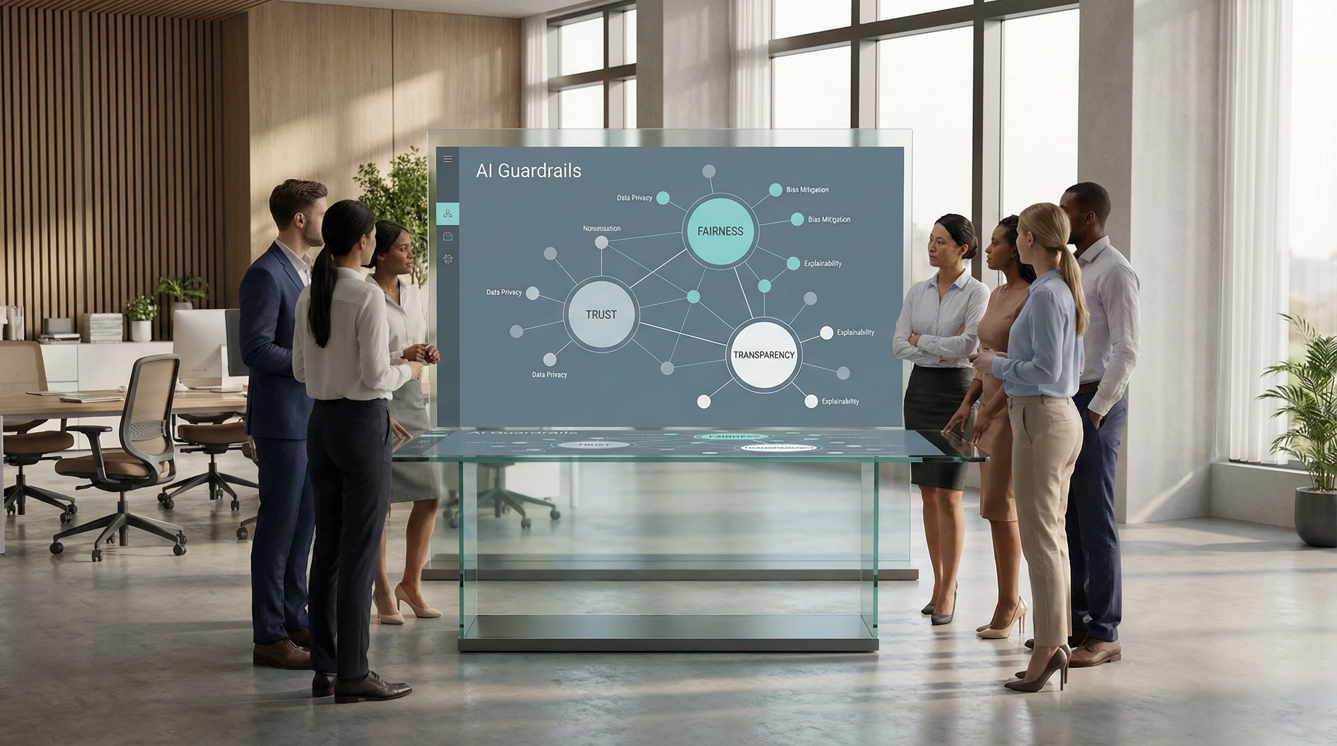 Chief AI Officer leading a governance framework meeting for AI strategic planning.