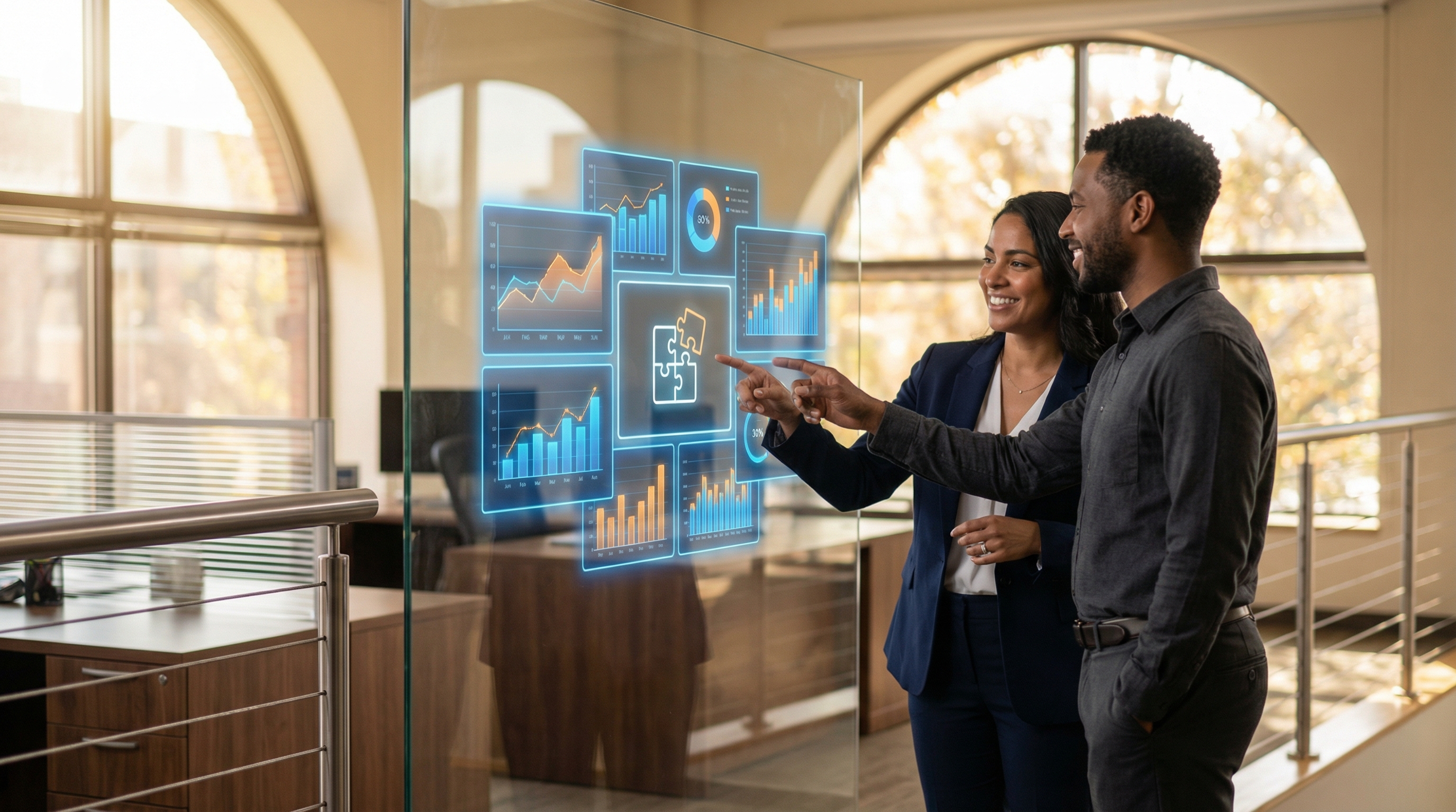 A high-quality 3D render of floating dark geometric blocks connected by glowing neon fluid streams flowing into a central unified core. Deep cyan and magenta gradients, glossy surfaces, minimalist dark tech atmosphere.