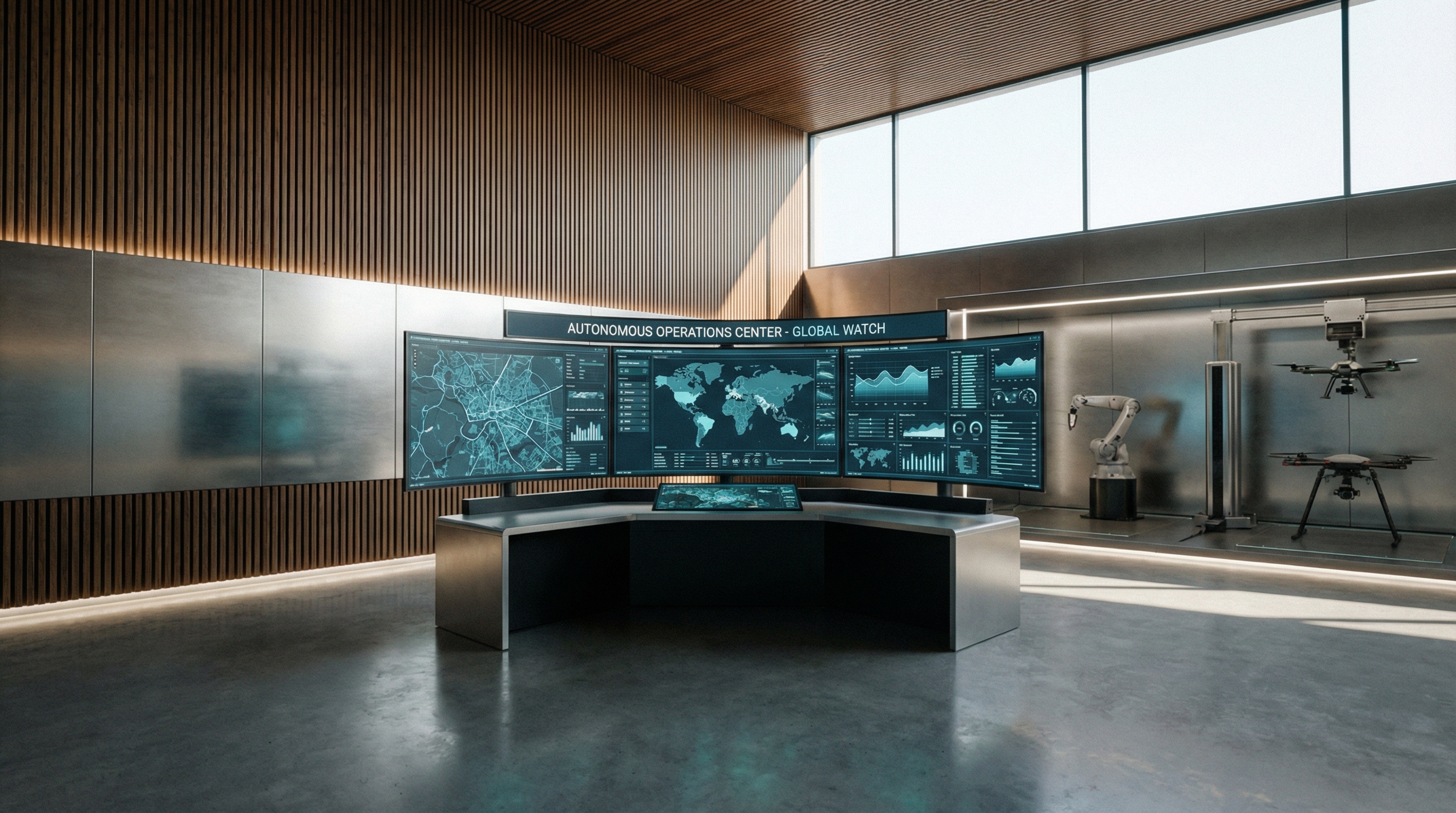 Abstract 3D render showing two sleek geometric forms merging via glowing neon filaments. Dark background with deep violet and cyan gradients, symbolizing human-AI synergy. Minimal, futuristic, high-gloss texture.