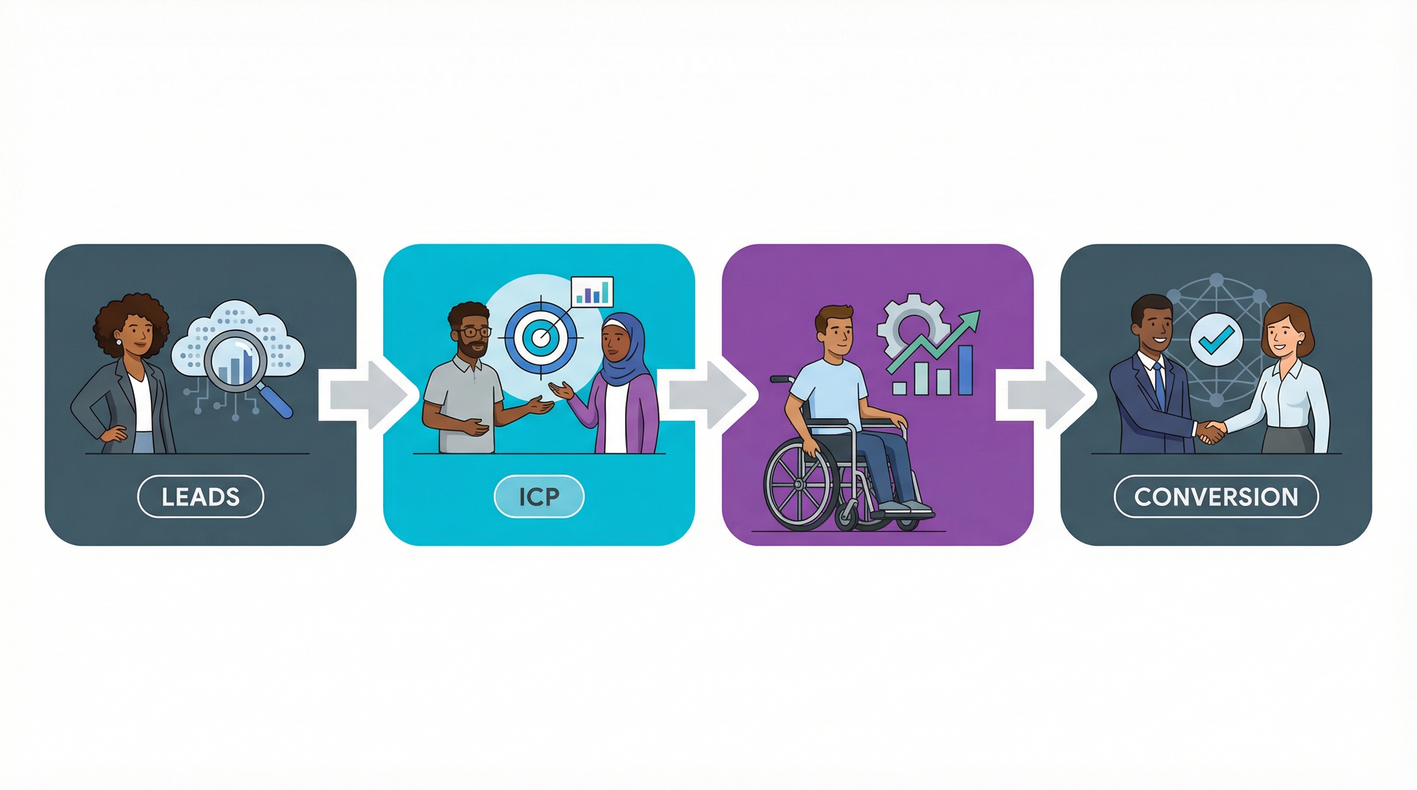 Step-by-step workflow diagram showing the 2026 blueprint to find leads with AI.
