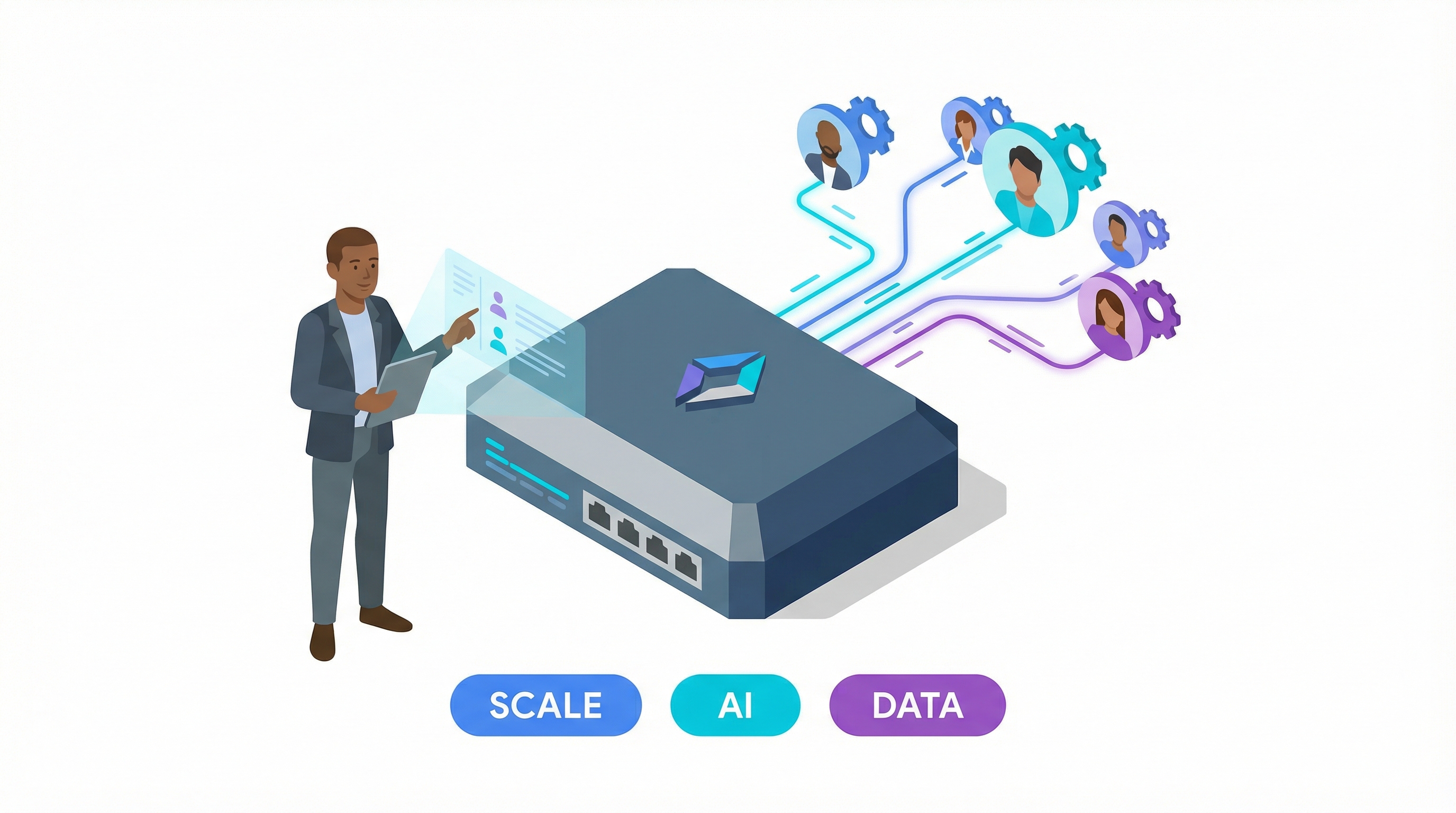 Generative AI and data analysis scaling personalized customer interactions for business growth.