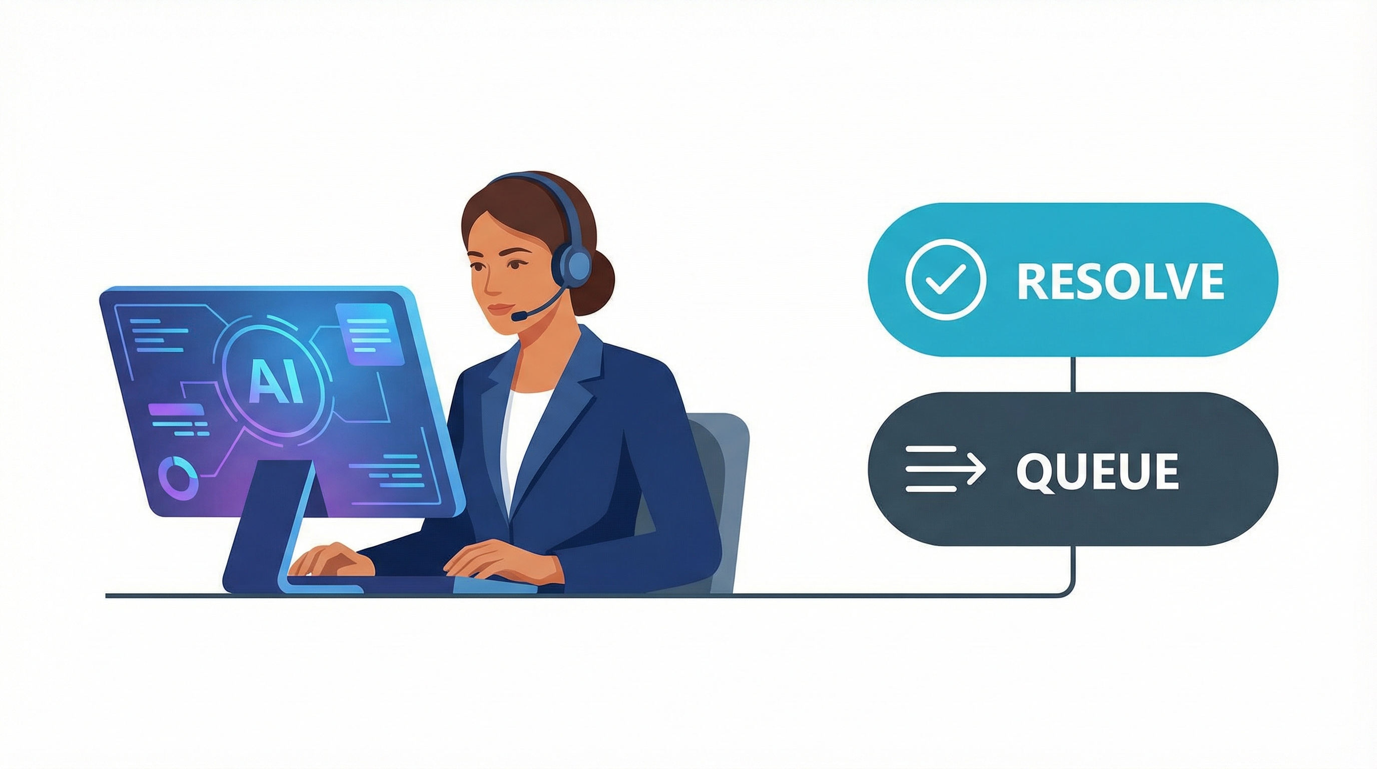 AI co-pilot assisting an agent with efficient call handling for reducing call center wait times.