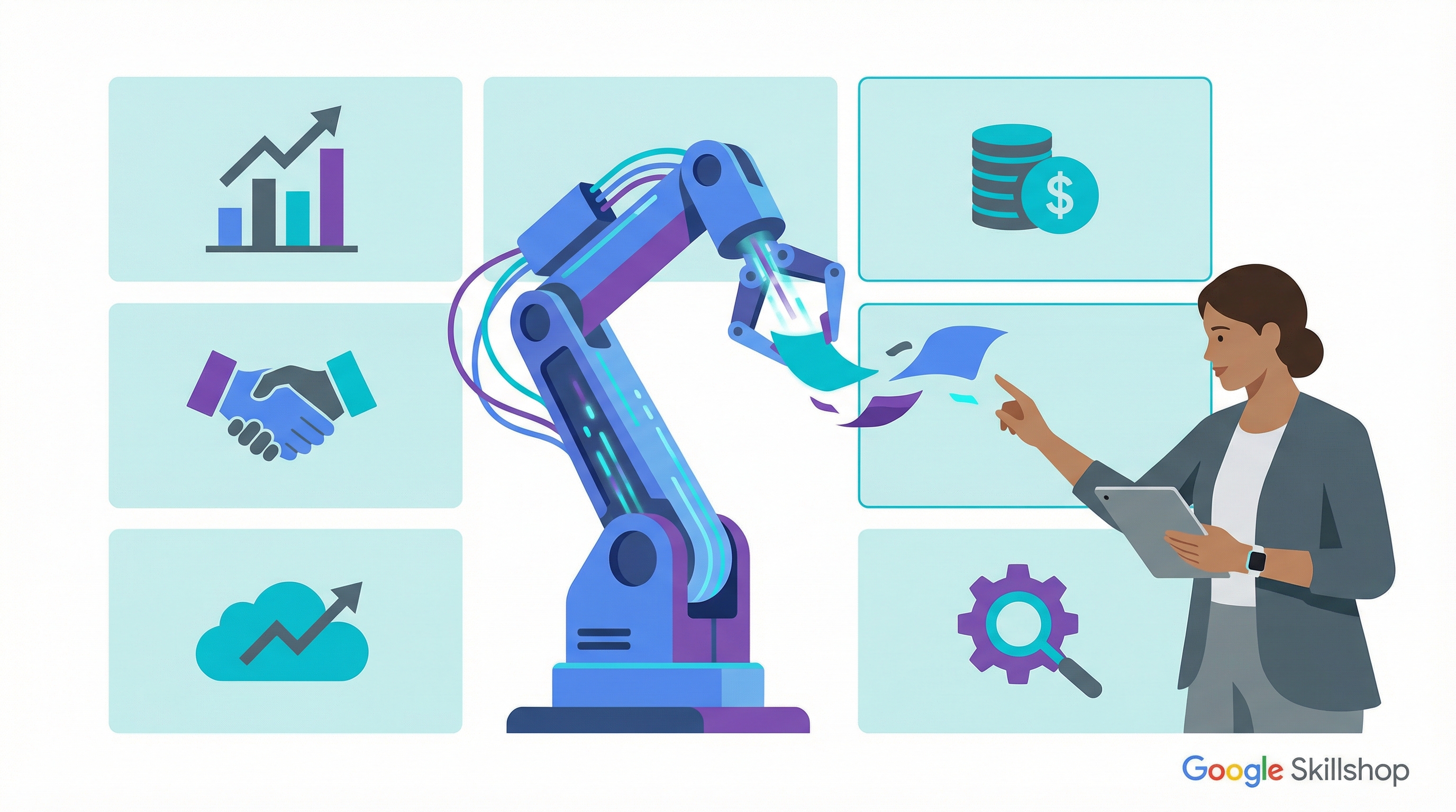 Infographic showing key RPA Use Cases in Finance like financial close and accounts payable.