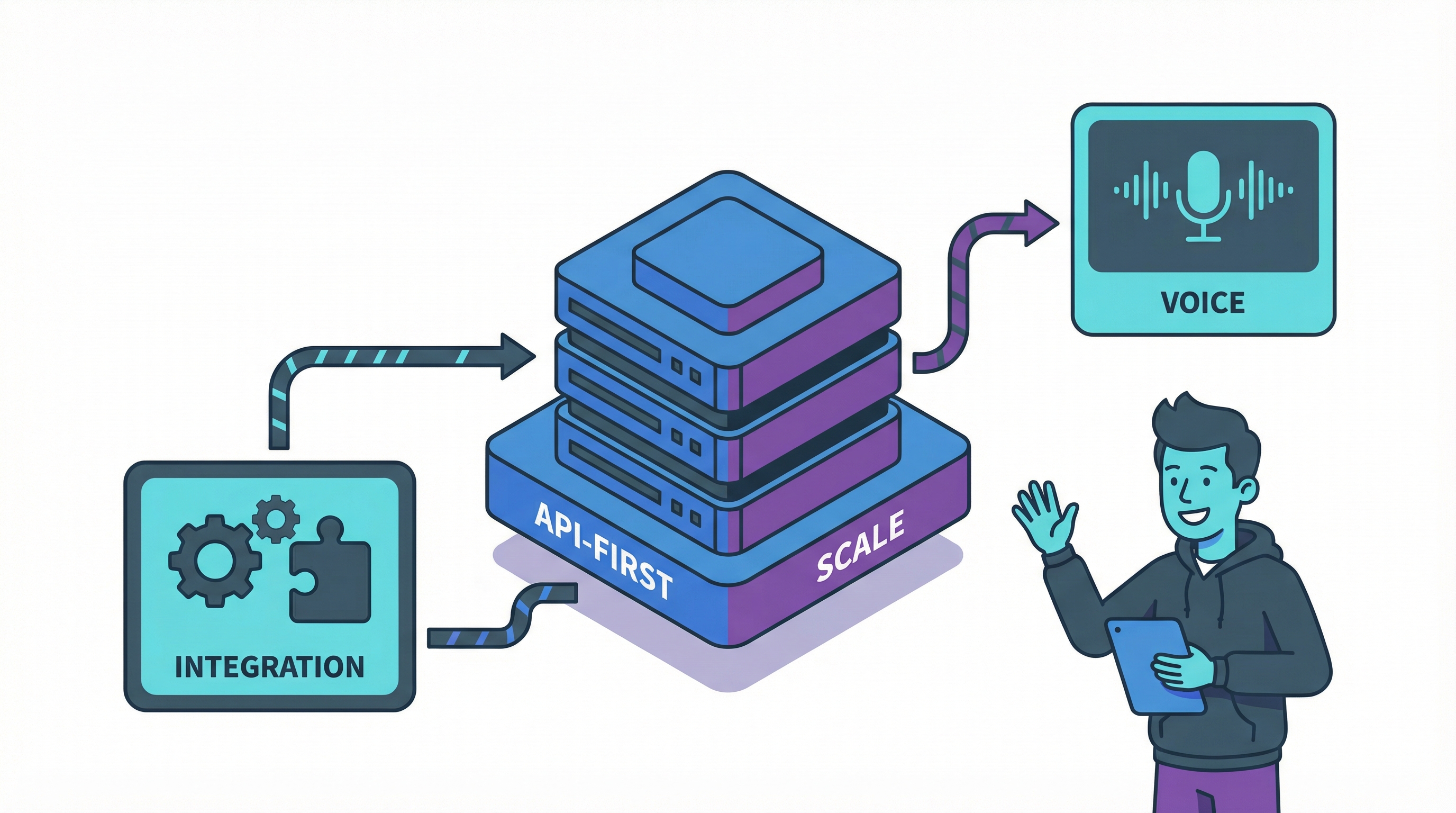 Voice AI bots platform integrating with a tech stack for effortless, low-latency scaling.