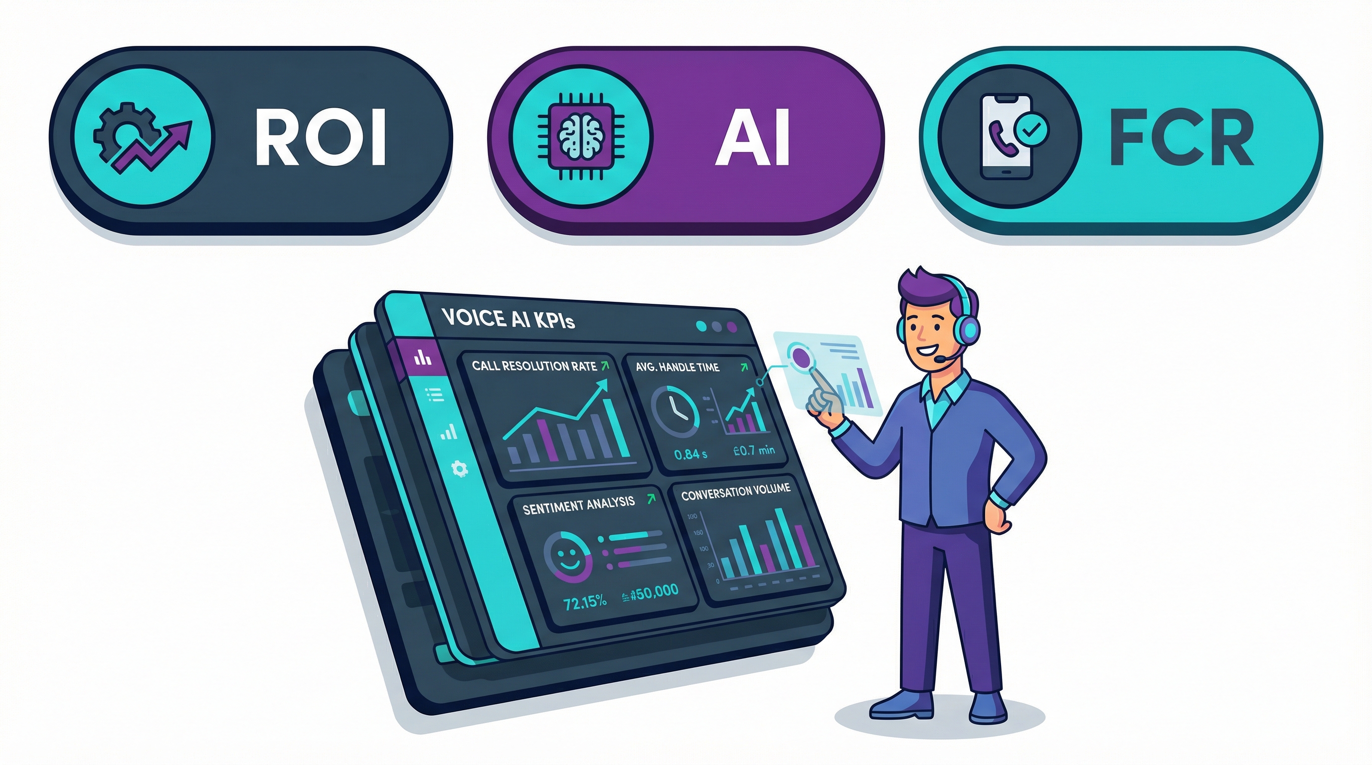 Dashboard showing improved First Contact Resolution rates, demonstrating the business ROI of Voice AI Bots.